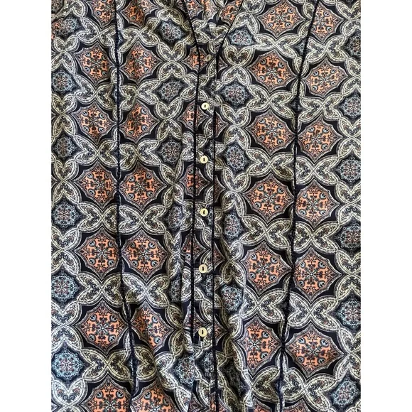 DR2 Women’s Large Blue & Salmon Pink Paisley Bohemian Button Up Blouse. - Picture 8 of 11